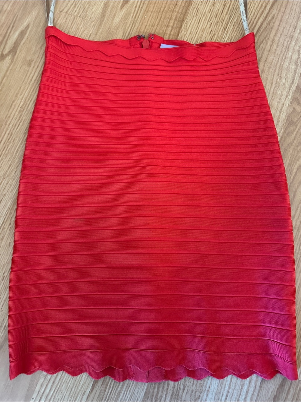 Herve Leger Vibrant Red Ribbed Bandage Skirt size M